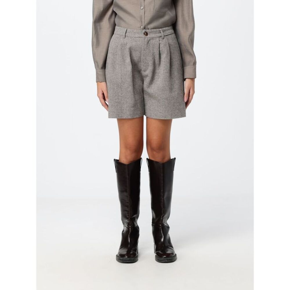 Eleh Women Eleh Gray Wool Blend Shorts With Darts And Belt Loops